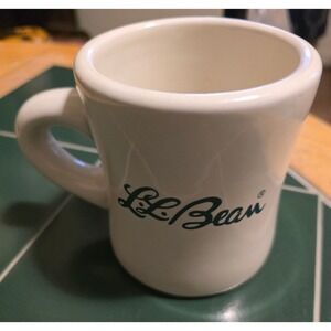 LL Bean Westford China Mug Cream Green Script Logo Heavy Ceramic Coffee Cup